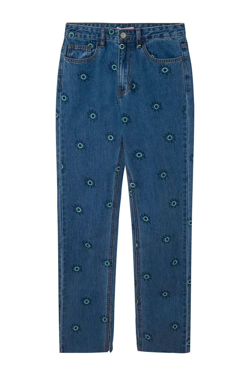 Printed high-waist jeans – ECRU - Main Image