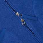 Chaleco UNIVERSAL WORKS Wool Fleece Zip Blue, detalle de la cremallera