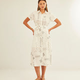 Vestido XANTIK Botones Lazo Cintura Geo Forms