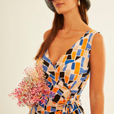 Vestido XANTIK Lazo Cintura Blue Mosaic