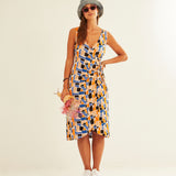 Vestido XANTIK Lazo Cintura Blue Mosaic