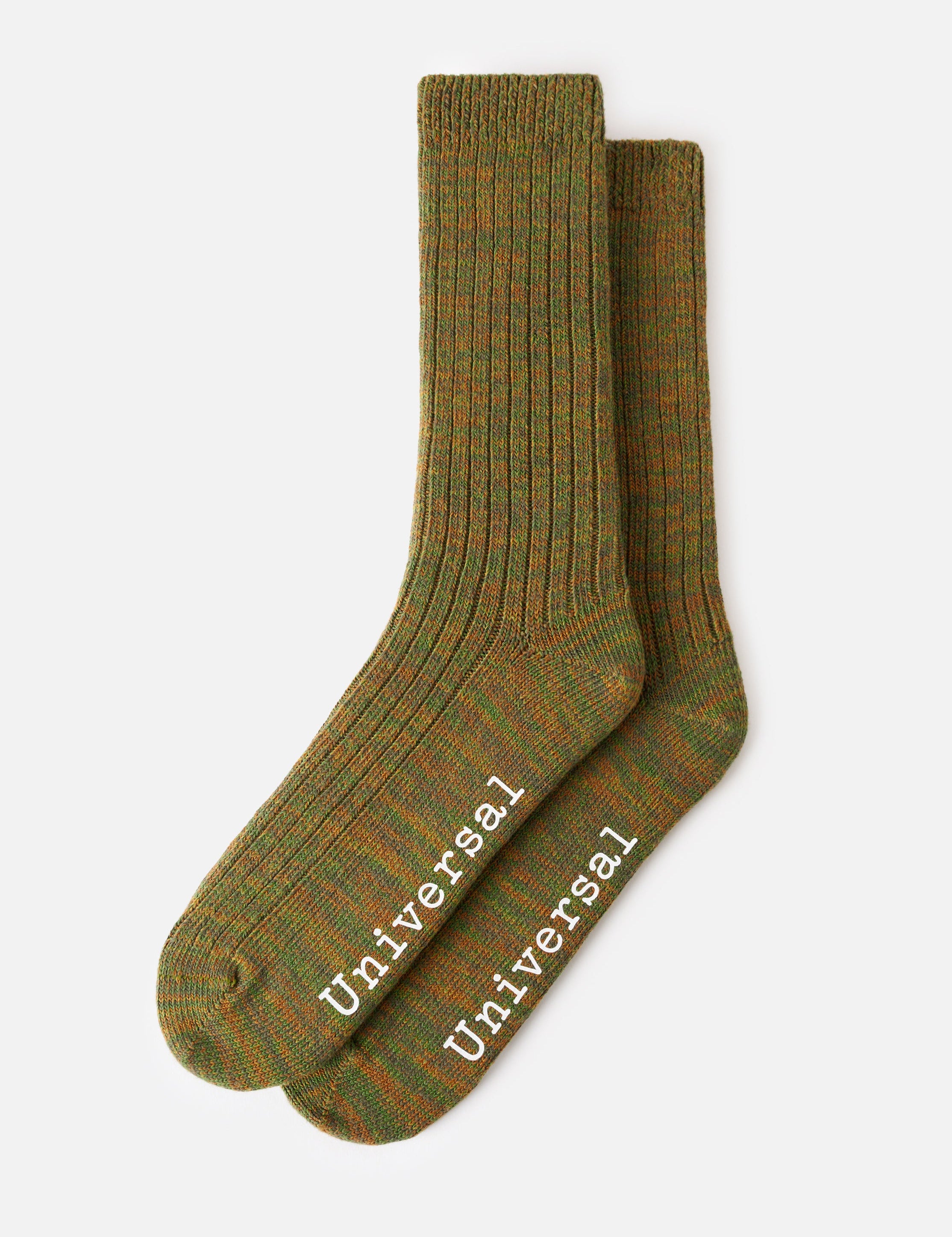 Calcetines UNIVERSAL WORKS Slub Knit Slub Sock Olive - vista oficial 1