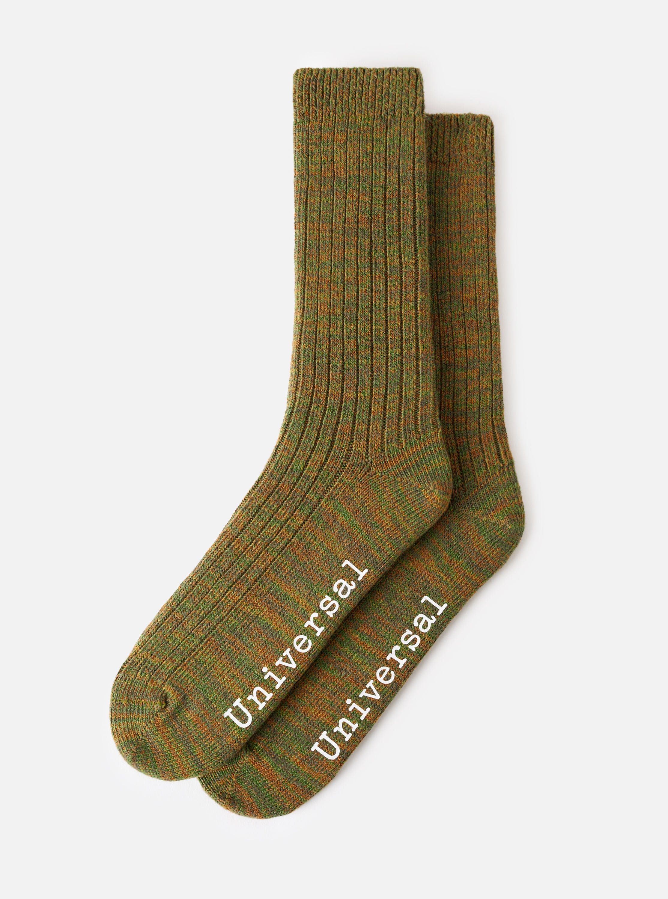 Calcetines UNIVERSAL WORKS Slub Knit Slub Sock Olive - vista oficial 1