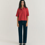 Blusa THINKING MU Ane Red Checks Seersucker