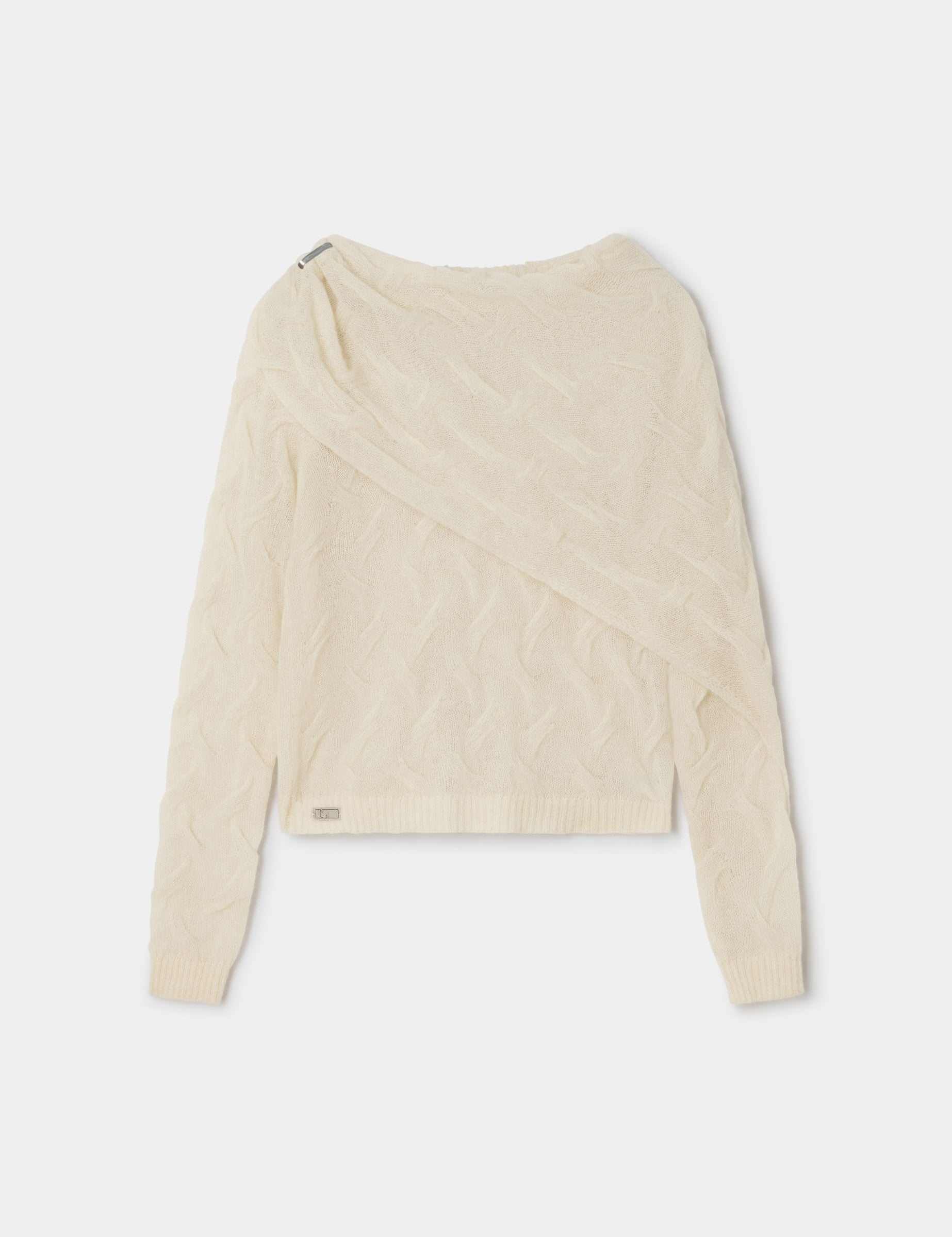 Jersey LAAGAM Parker Textured Ecru, otra vista con modelo