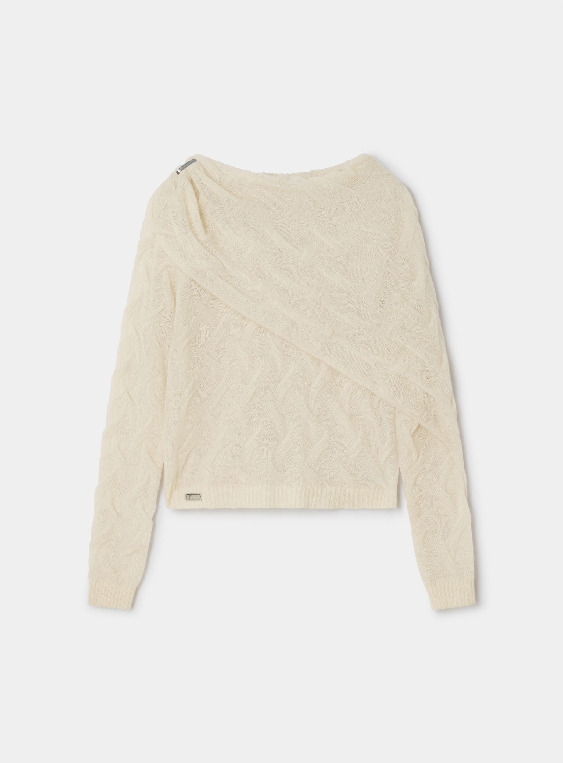 Jersey LAAGAM Parker Textured Ecru, otra vista con modelo