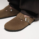 Clogs Boston Suede Leather Faded Khaki Weiche Einlegesohle