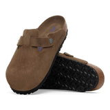 Zuecos BIRKENSTOCK Boston Suede Leather Dark Tea Tonal Plantilla Blanda