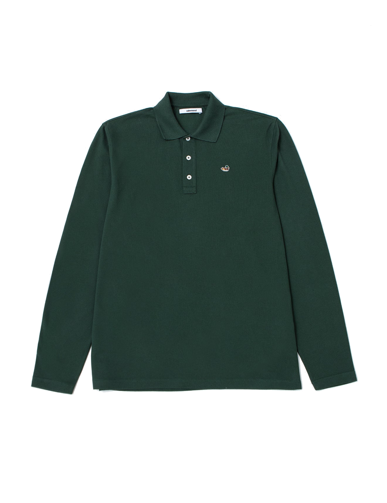 Polo Manga Larga EDMMOND Duck Plain Dark Green - flat frontal con fondo transparente