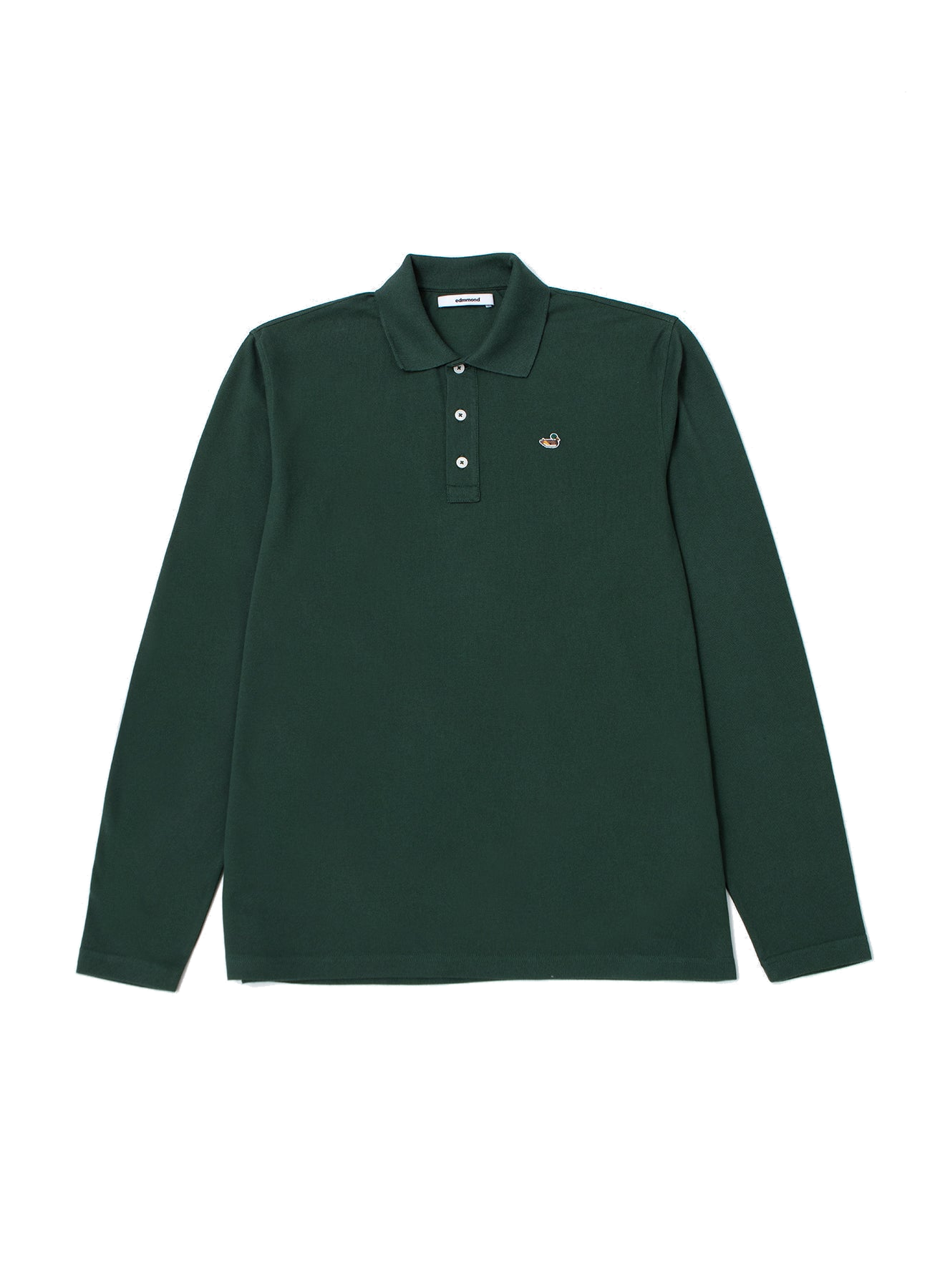 Polo Manga Larga EDMMOND Duck Plain Dark Green - flat frontal con fondo transparente