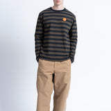 Camiseta LOREAK MENDIAN Striped Dot M Navy/Forest, vista frontal adicional en modelo