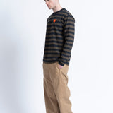 Camiseta LOREAK MENDIAN Striped Dot M Navy/Forest, vista lateral en modelo