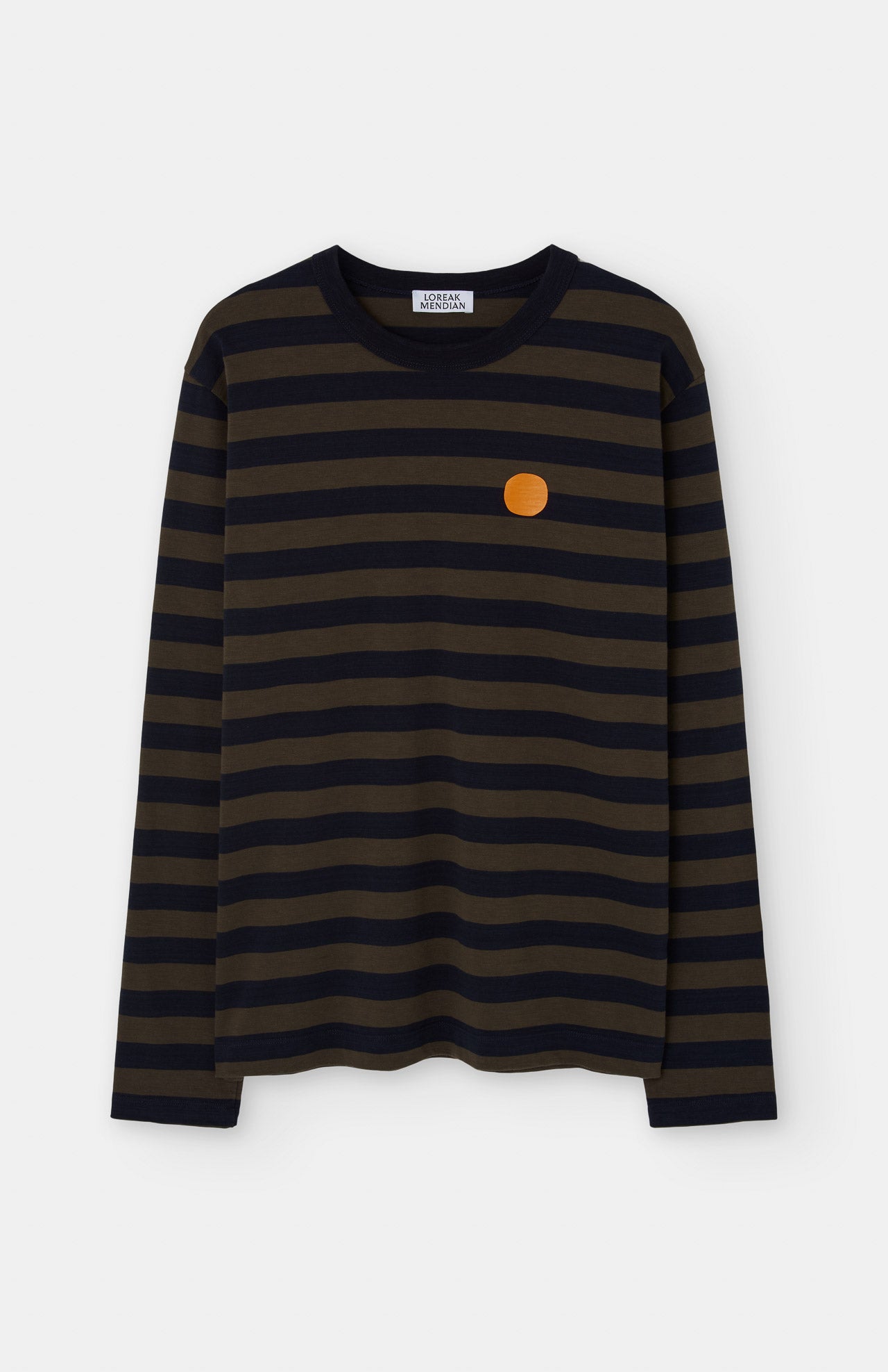 Camiseta LOREAK MENDIAN Striped Dot M Navy/Forest, vista frontal oficial