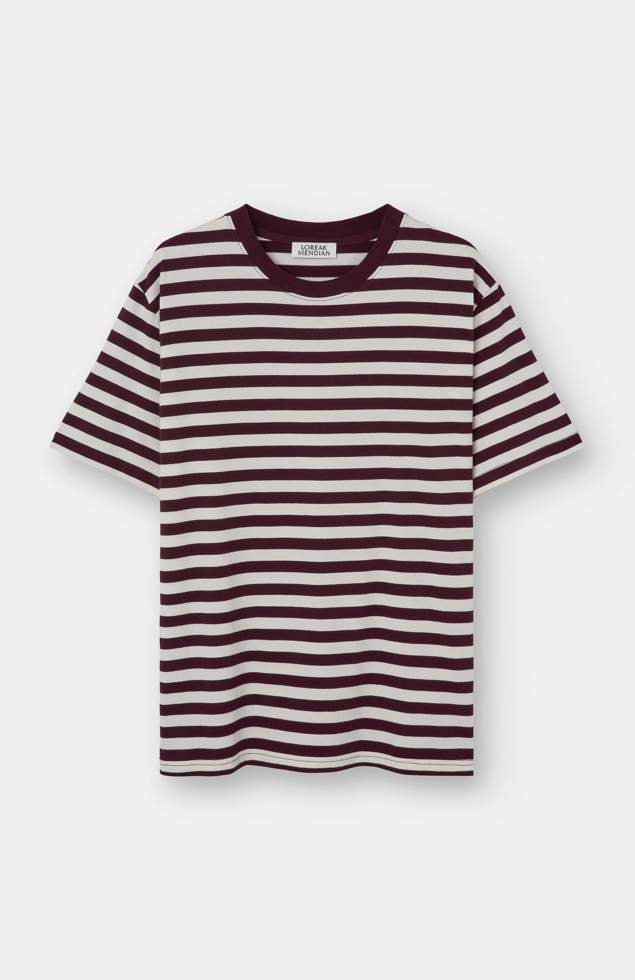 Camiseta LOREAK MENDIAN LM Stripe Burgundy, vista frontal oficial