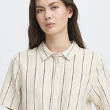 ICHI Linno Natural Ecru Stripe Shirt