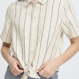 ICHI Linno Natural Ecru Stripe Shirt