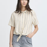 ICHI Linno Natural Ecru Stripe Shirt