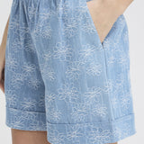 ICHI Ihodette Hellblaue Denim-/Cloud-Dancer-Shorts