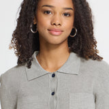 IHLULS RIB POLO CA ICHI light grey melange - detail