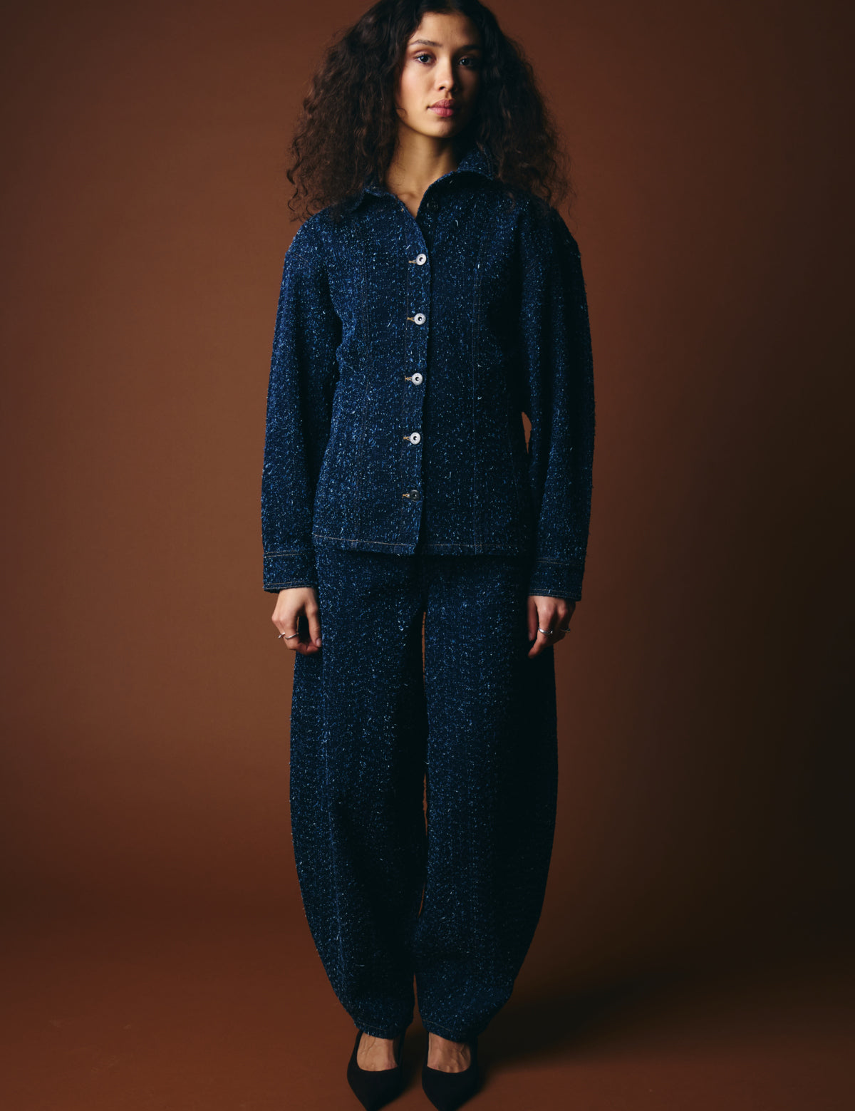 Camisa ICHI Isalia Dark Blue - ECRU