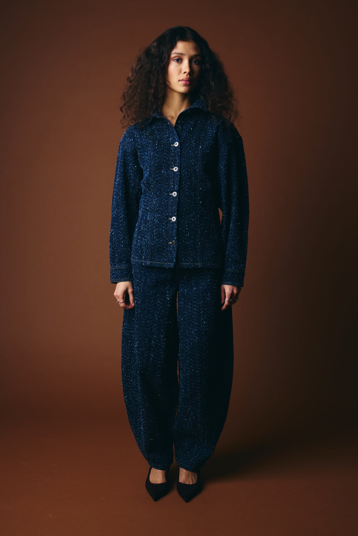 Camisa ICHI Isalia Dark Blue - ECRU