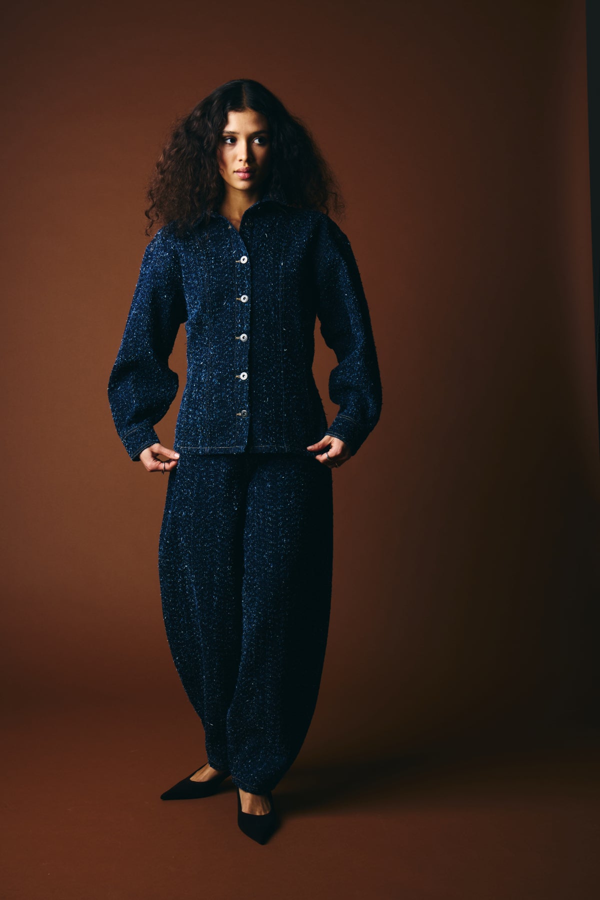 Camisa ICHI Isalia Dark Blue - ECRU