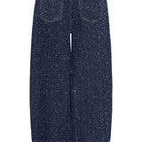 Pantalón ICHI Isalia Dark Blue Broken Denim - ECRU