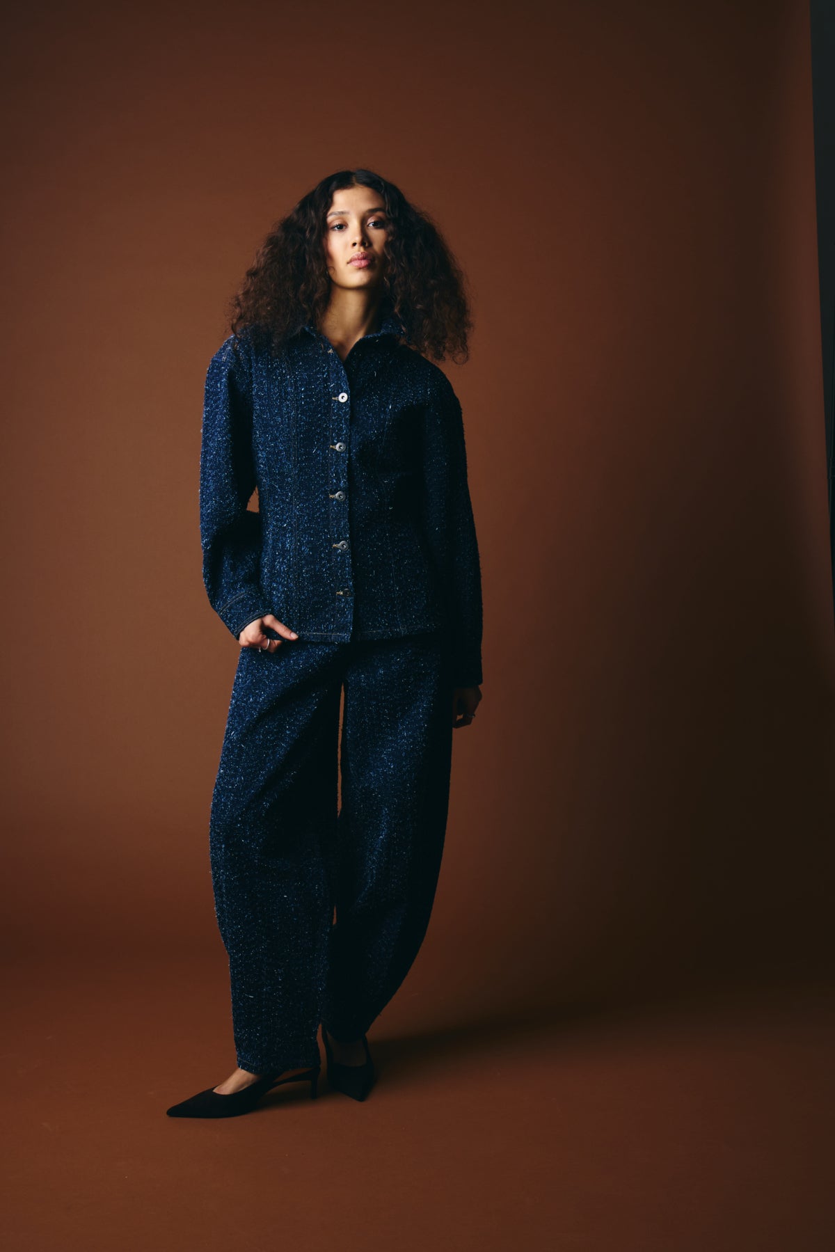 Pantalón ICHI Isalia Dark Blue Broken Denim - ECRU