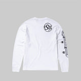 Camiseta ARIES x CHAMPION Stars de Manga Larga con Gráfico Unisex Blanco