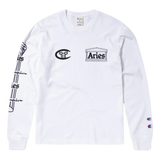 Camiseta ARIES x CHAMPION Stars de Manga Larga con Gráfico Unisex Blanco