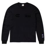 Camiseta ARIES x CHAMPION Stars de Manga Larga con Gráfico Unisex Negra