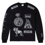 Camiseta ARIES x CHAMPION Sponsor de Manga Larga con Gráfico Unisex Negra