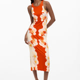 Vestido DESIGUAL Jasmine de Flores Laterales Naranja