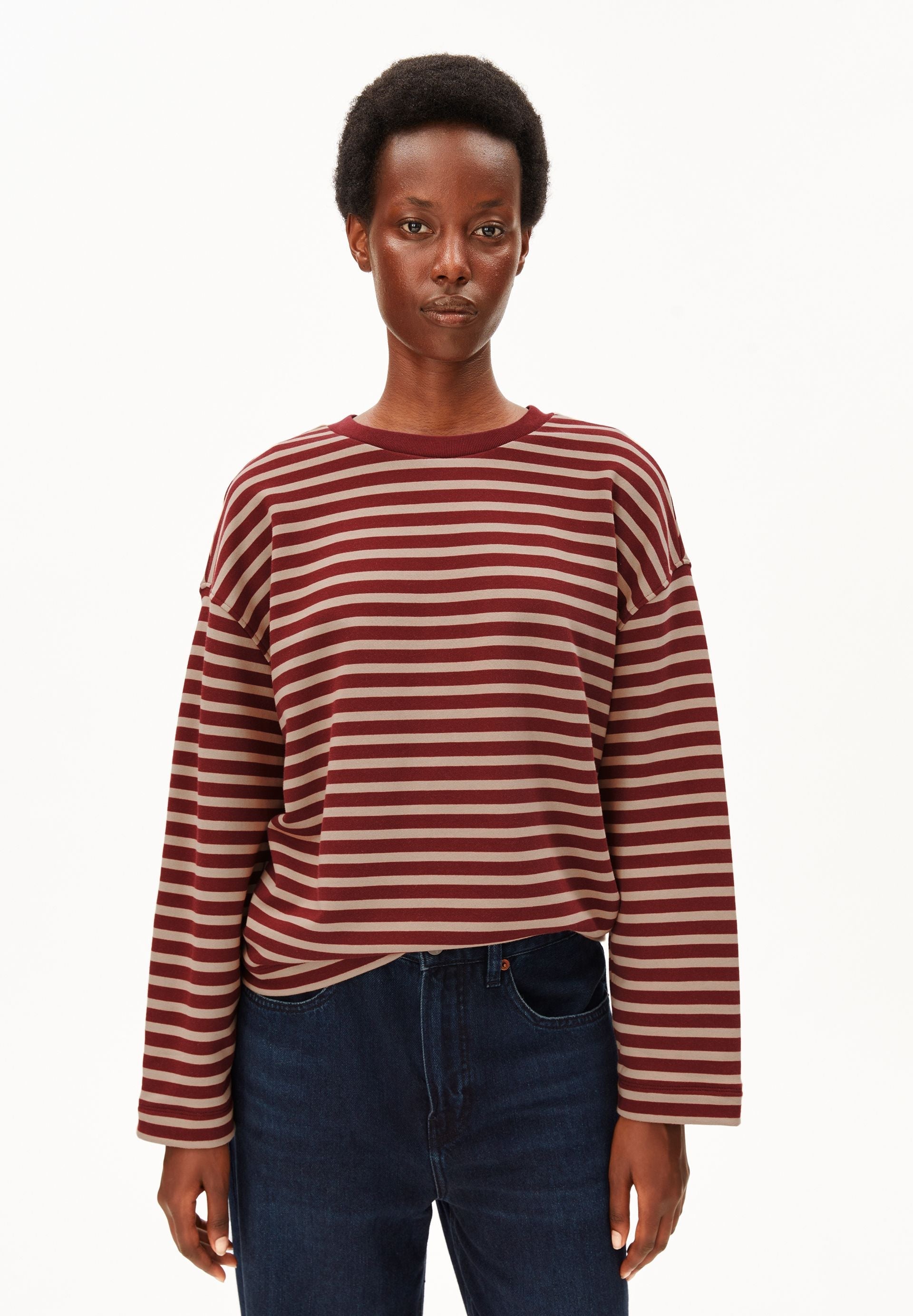 Sudadera ARMEDANGELS Frankaa Maarlen Stripe Velvet Red Honey Reed