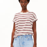 Camiseta ARMEDANGELS Idaara Stripes Undyed Velvet Red Soft Blue