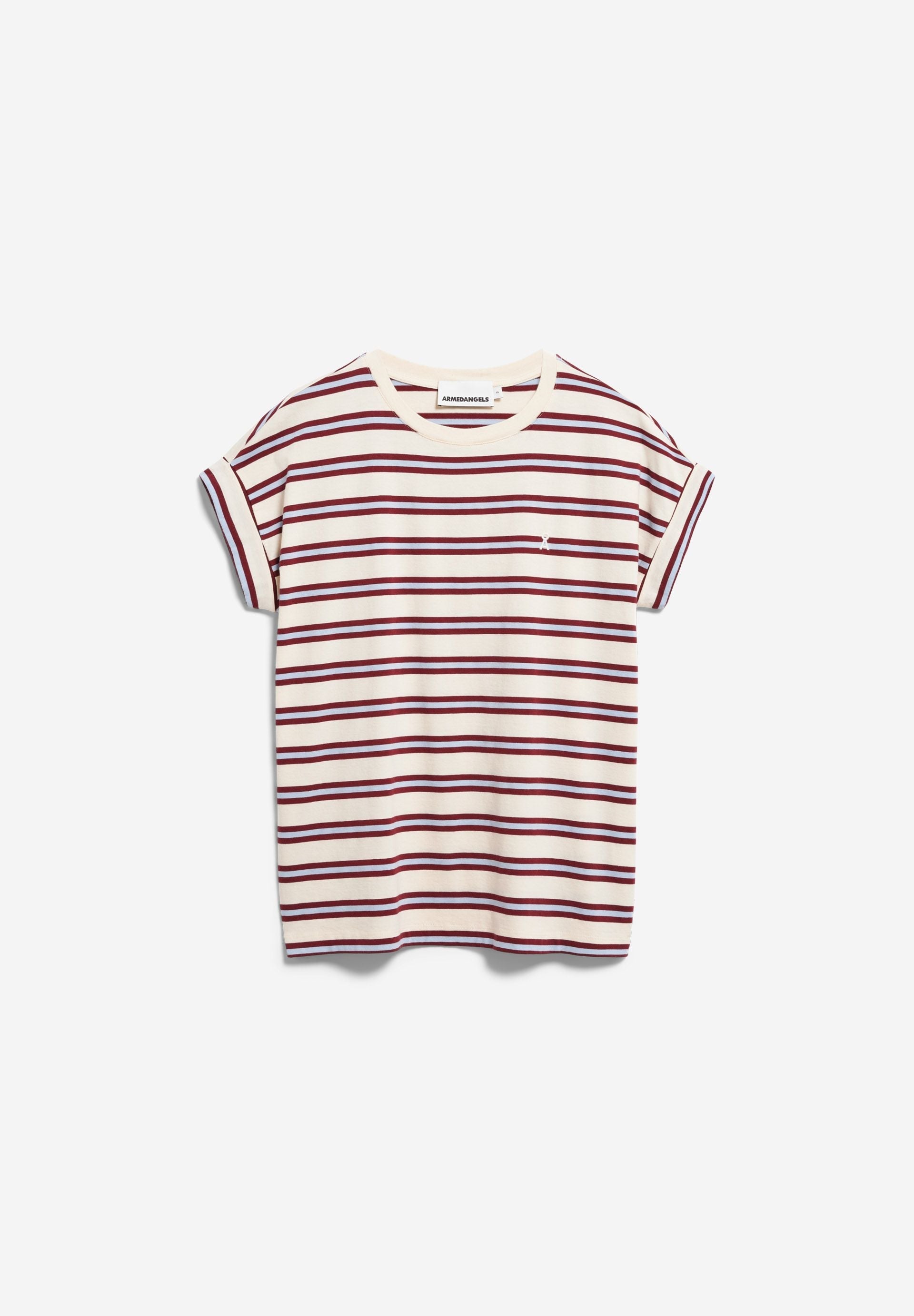Camiseta ARMEDANGELS Idaara Stripes Undyed Velvet Red Soft Blue - imagen oficial 101