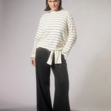 Camiseta ARMEDANGELS Manga Larga Marynaa Fine Stripe Oatmilk Black