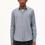 Camisa ARMEDANGELS Quaasa Stripe Petrol Velvet, vista frontal
