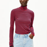 Camiseta ARMEDANGELS Manga Larga Grazilianaa Stripes Tinted Navy-Candy Apple