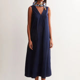 Vestido ARMEDANGELS Poplin Maxi Cuello Pico Tinted Navy