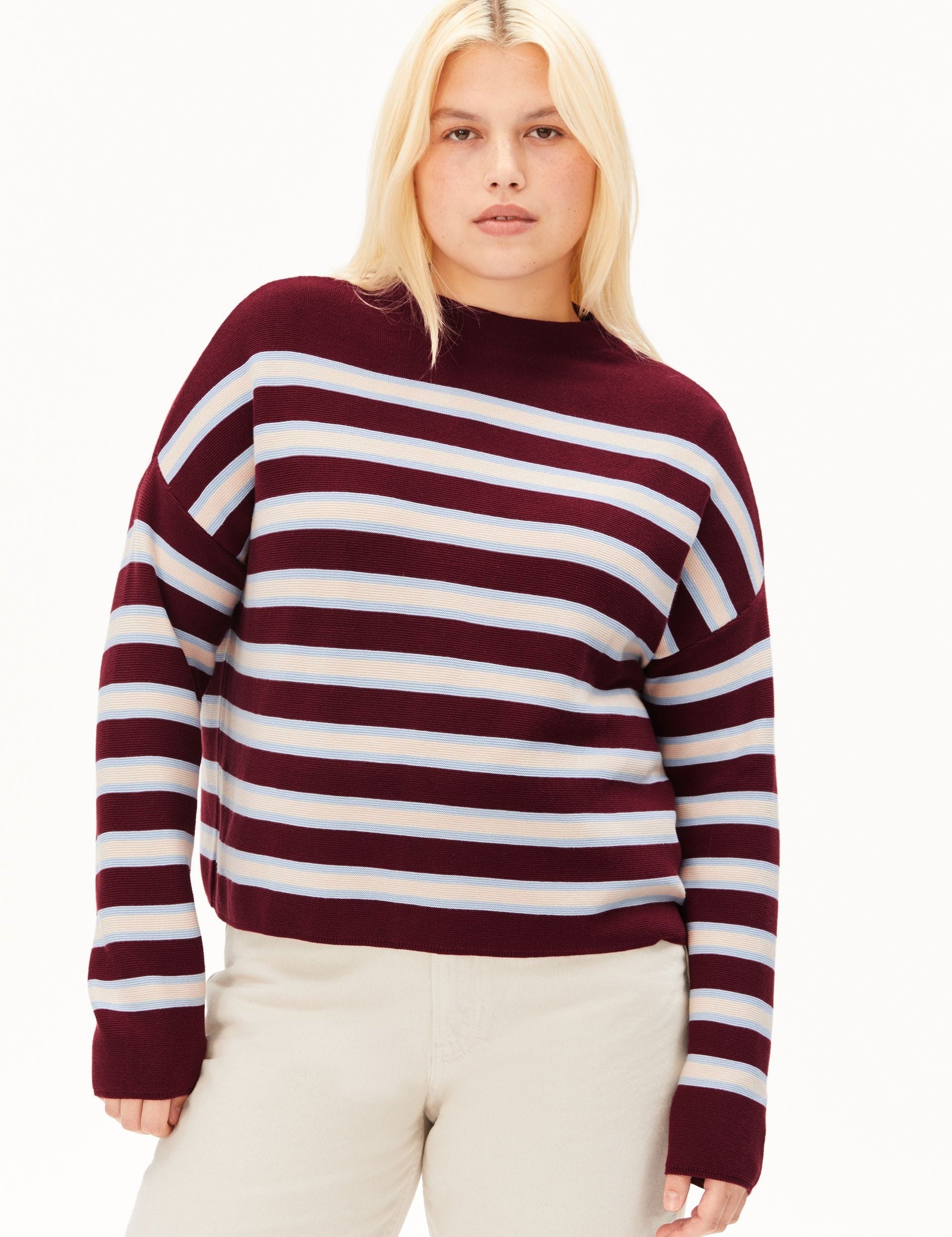 Jersey ARMEDANGELS Merinaa Striped Velvet Red Soft Blue Oatmilk