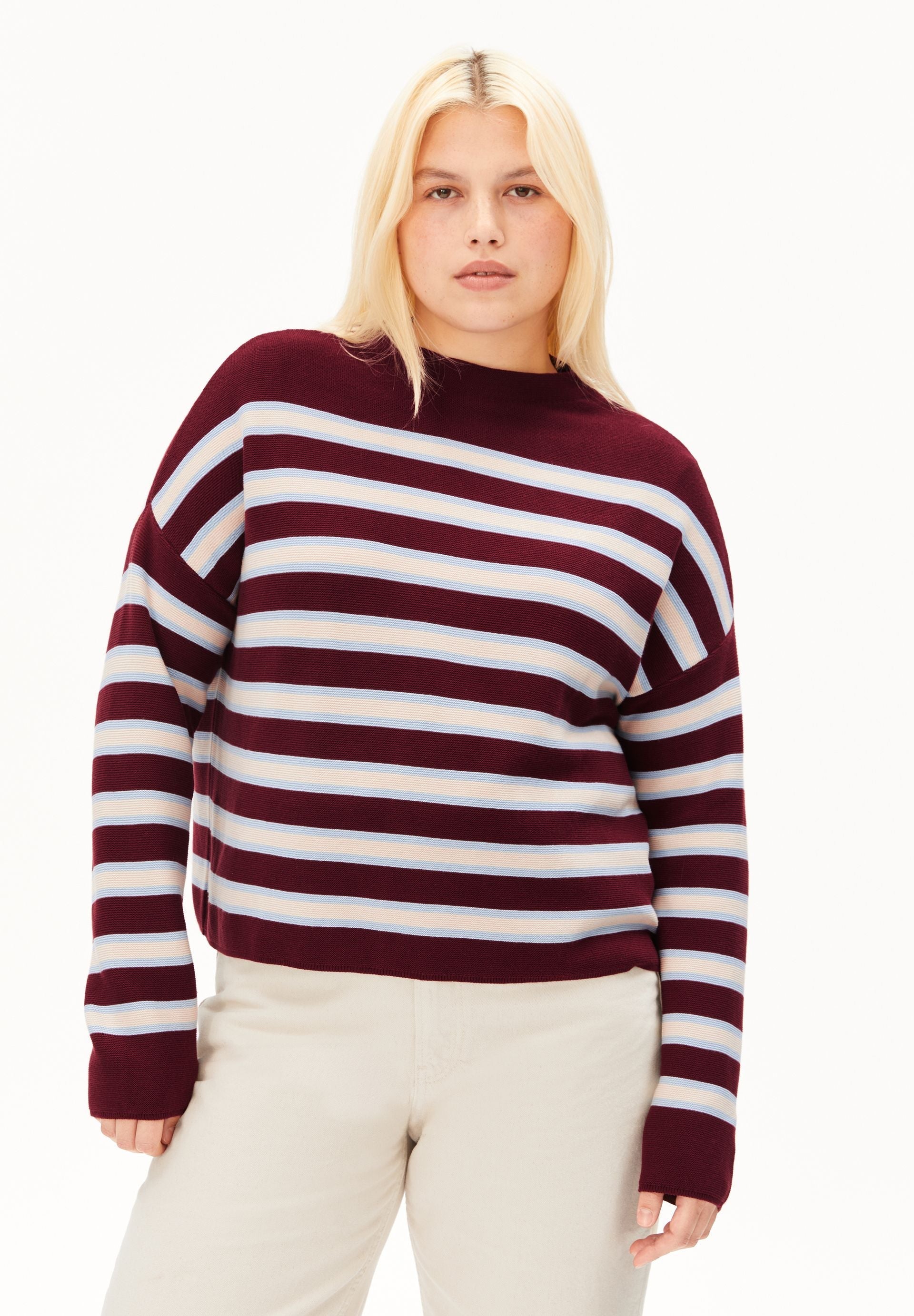 Jersey ARMEDANGELS Merinaa Striped Velvet Red Soft Blue Oatmilk