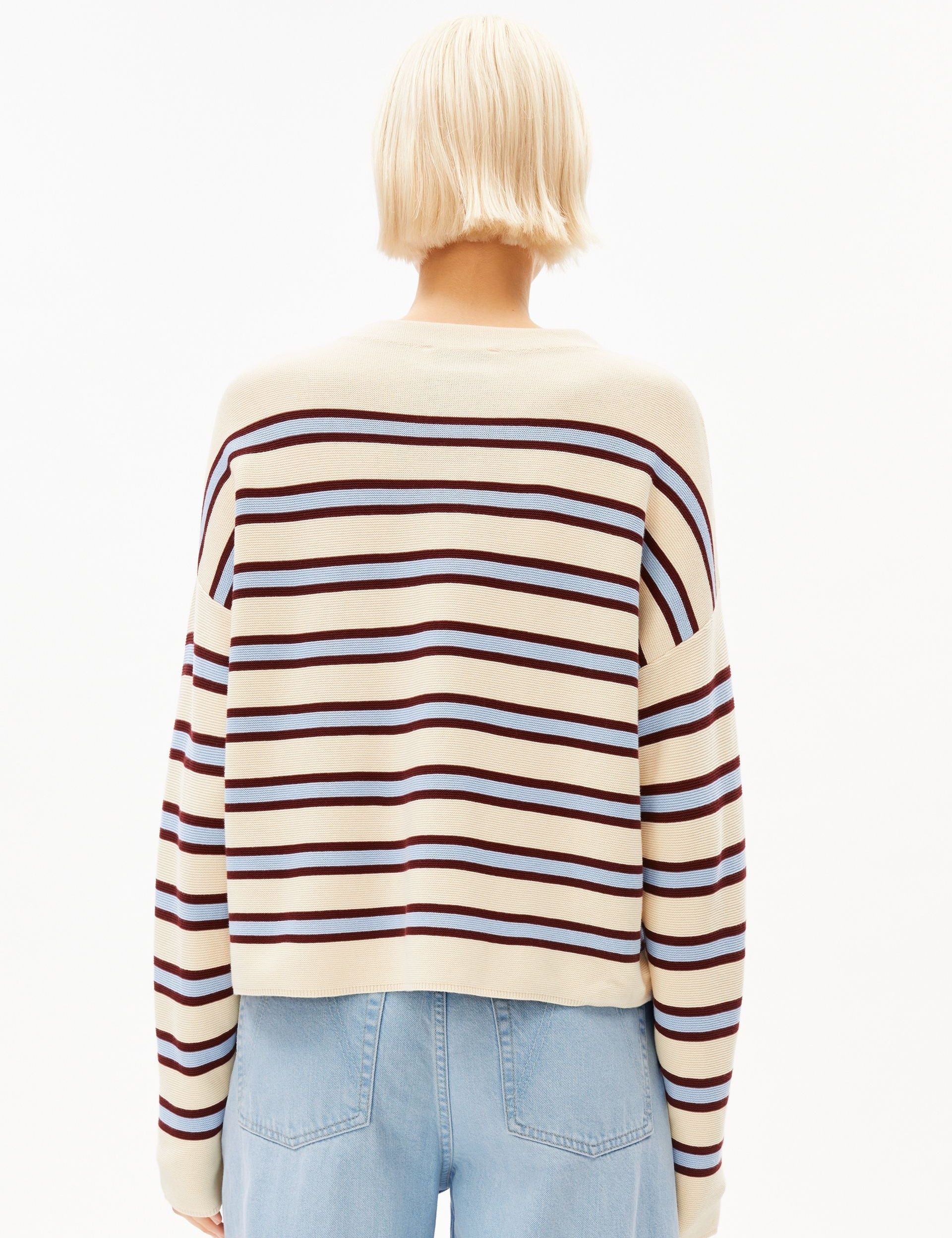 Jersey ARMEDANGELS Merinaa Striped Oatmilk Velvet Red Soft Blue - imagen oficial 211