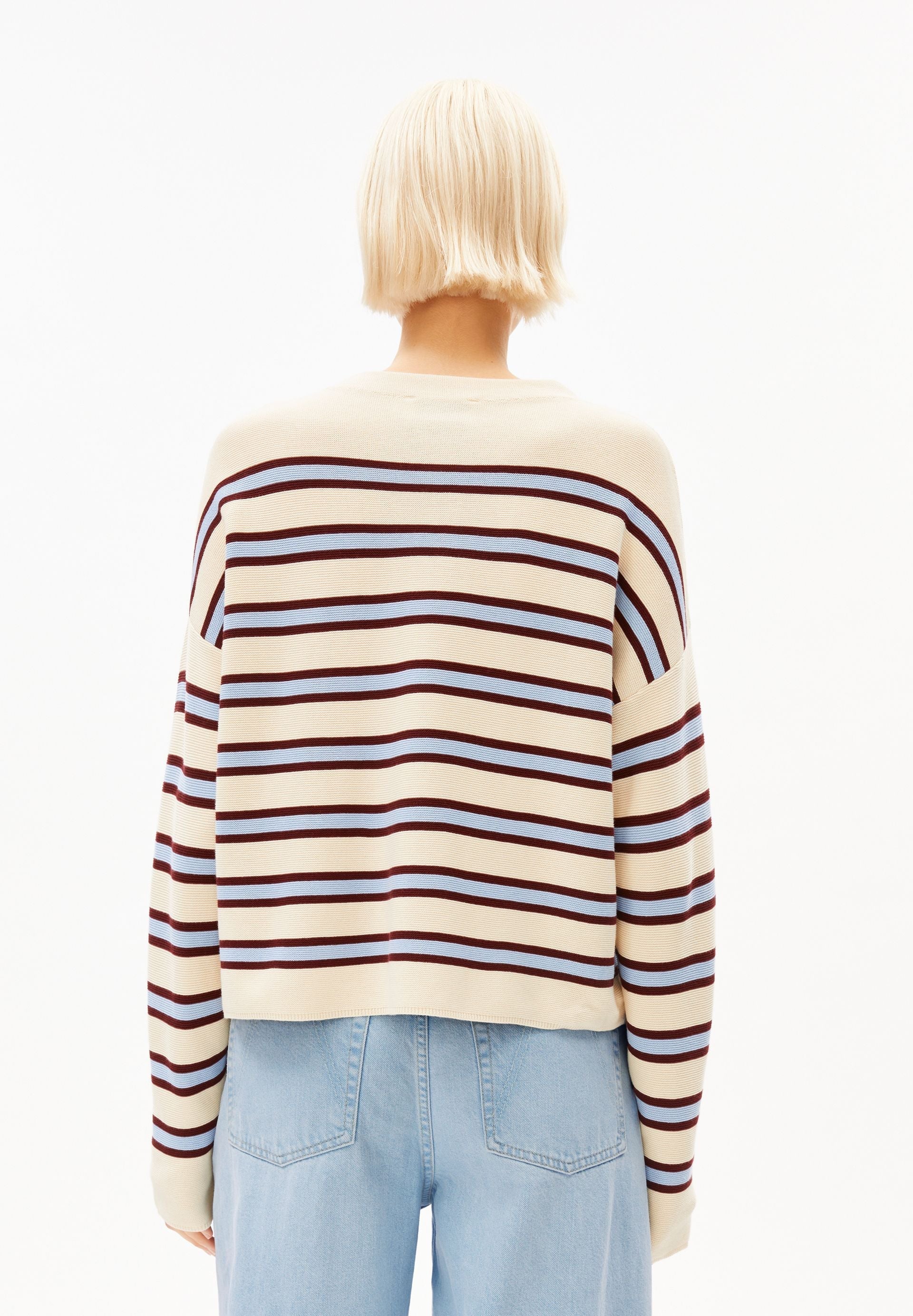 Jersey ARMEDANGELS Merinaa Striped Oatmilk Velvet Red Soft Blue - imagen oficial 211