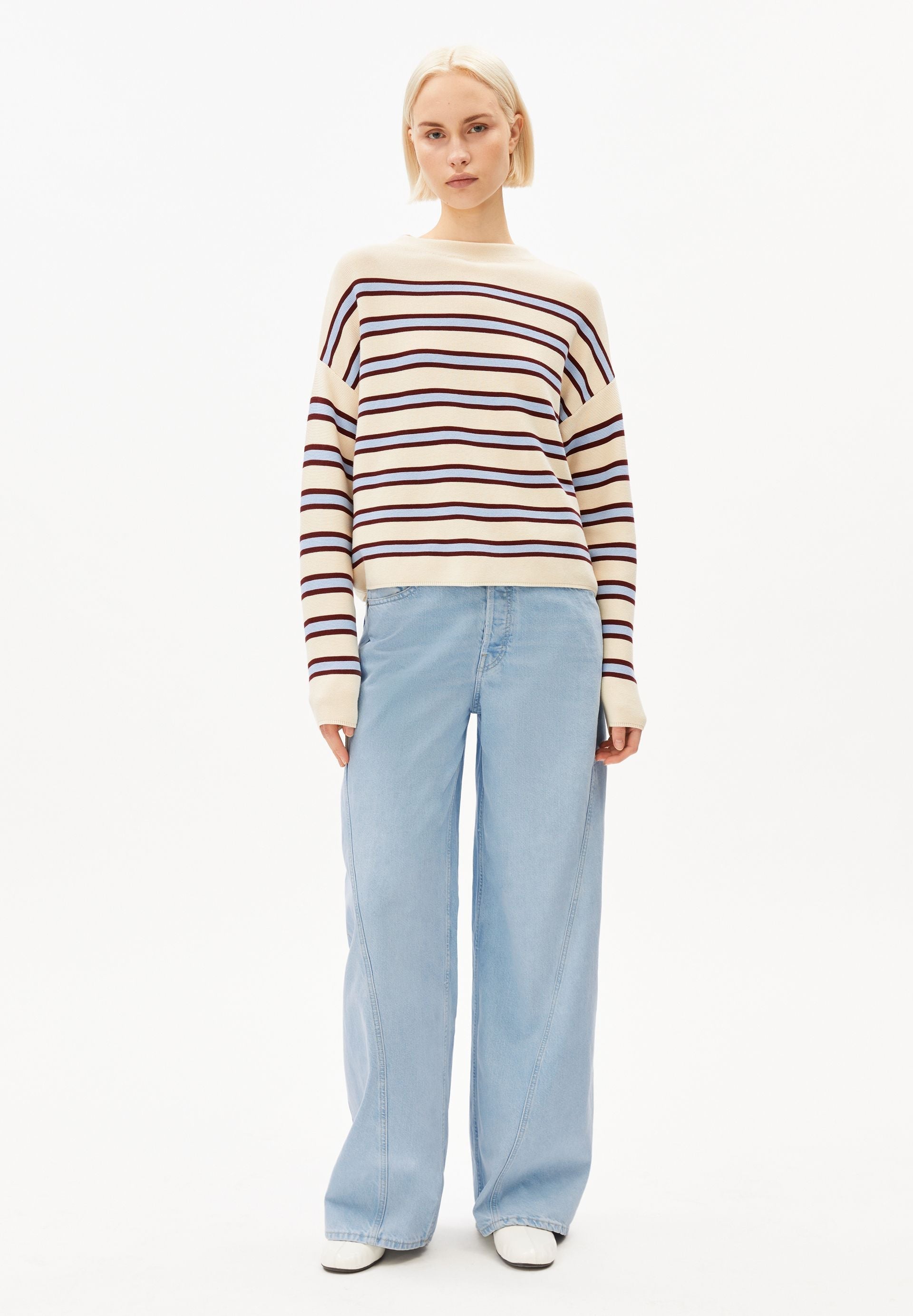 Jersey ARMEDANGELS Merinaa Striped Oatmilk Velvet Red Soft Blue - imagen oficial 411