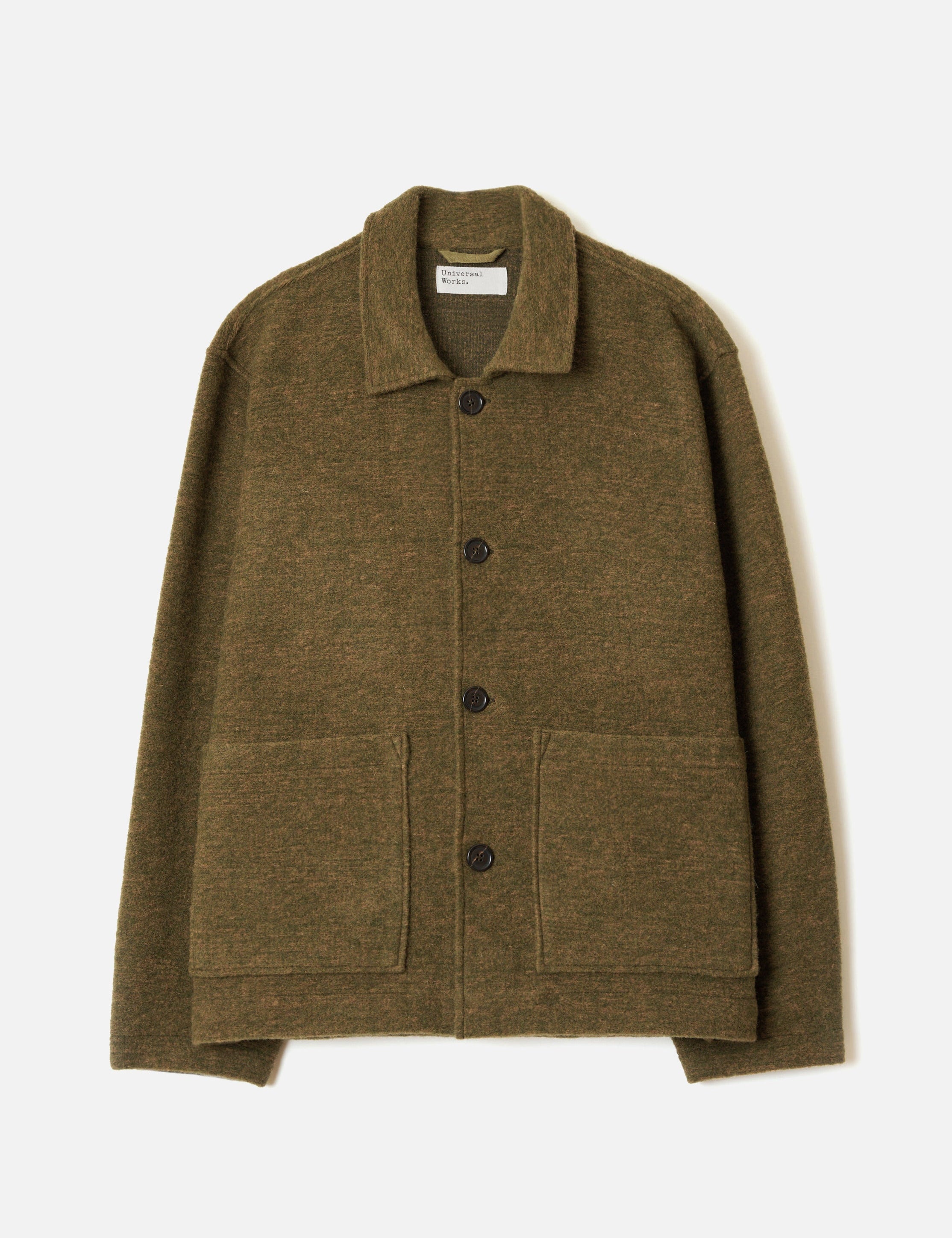 Chaqueta UNIVERSAL WORKS Wool Mix Knit Rams Jacket Olive - vista oficial 1