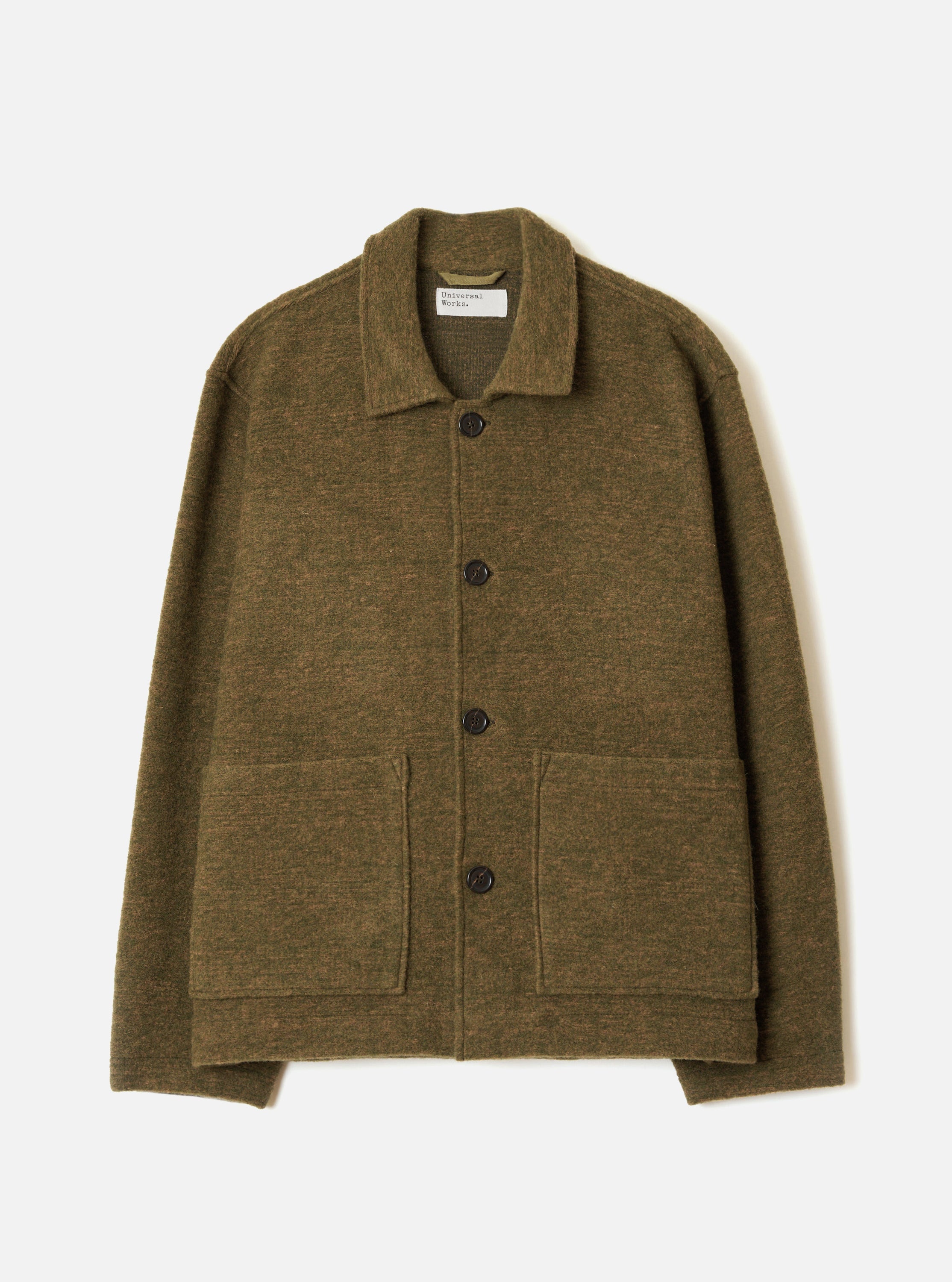 Chaqueta UNIVERSAL WORKS Wool Mix Knit Rams Jacket Olive - vista oficial 1