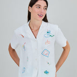 Camisa BRAVA FABRICS Aloha Chiringuito Bordado Blanco