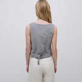 YERSE Amara gestreifte Weste aus graublauer Leinenmischung 