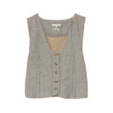 YERSE Amara gestreifte Weste aus graublauer Leinenmischung 